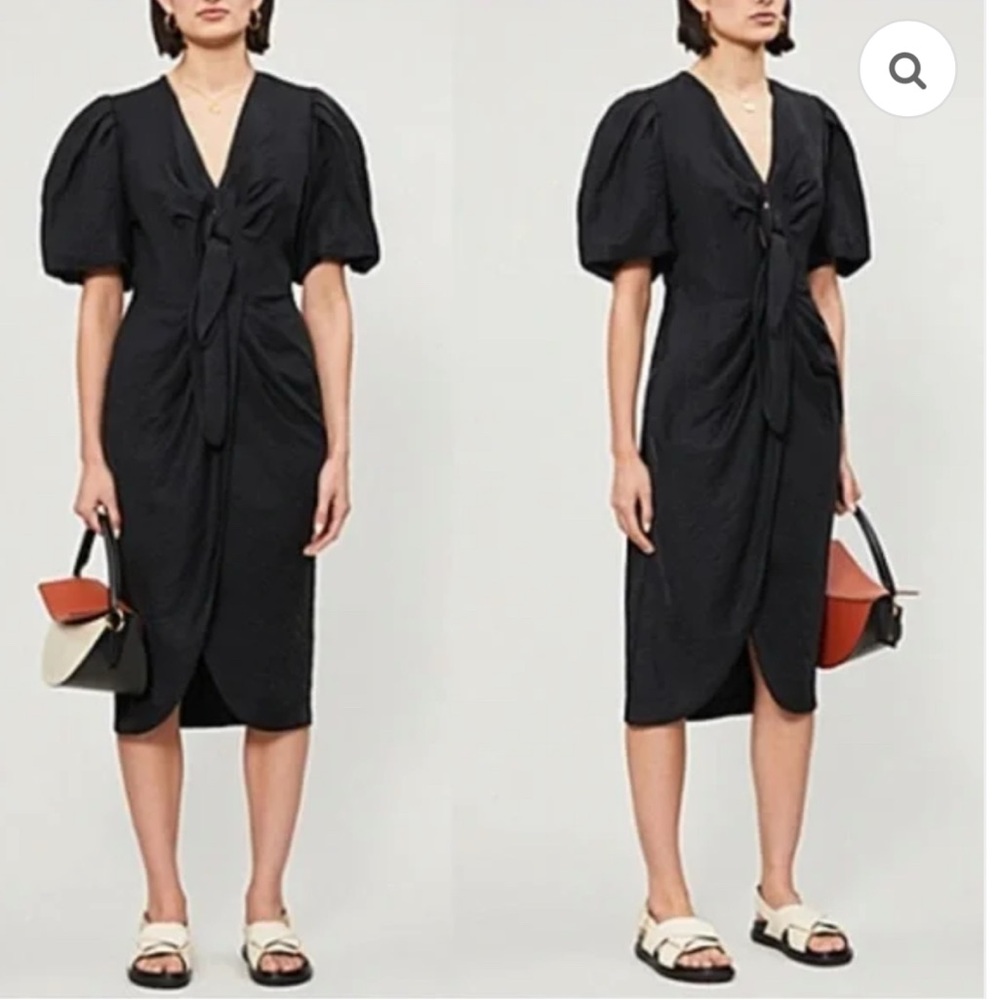 Sandro Black Midi Dress with Puff Sleeves - Picture 4 of 6